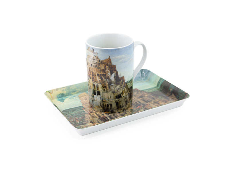 Ensemble: tasse et plateau, Breughel, tour de Babel