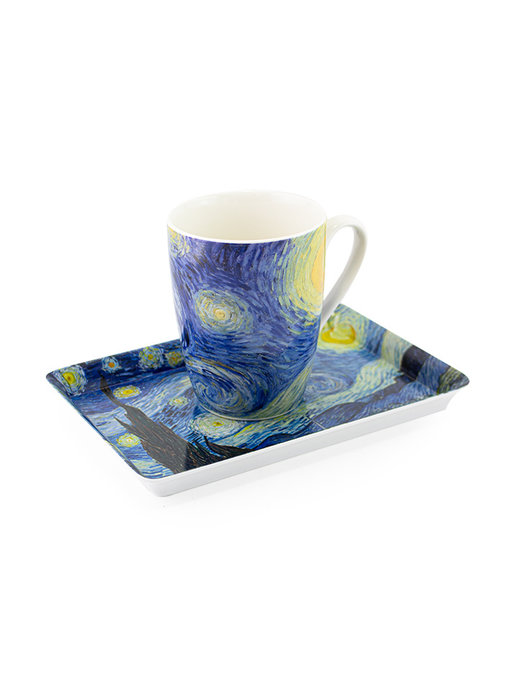 Ensemble: Tasse et plateau, Nuit étoilée, Van Gogh