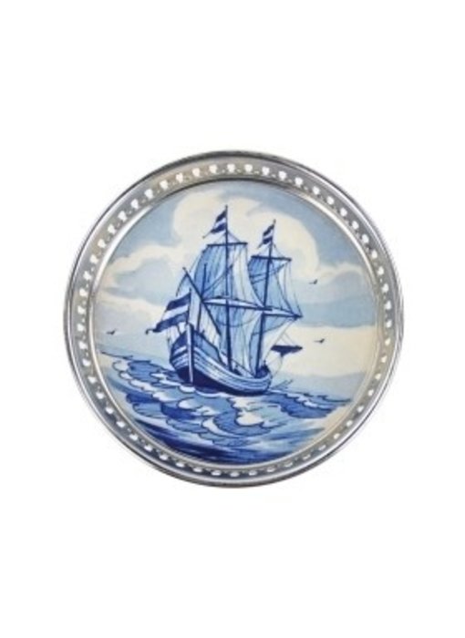 Posavasos azul de Delft, barco - Galeón