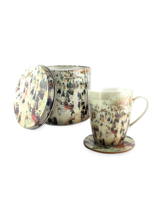 Conjunto: Taza / estaño / posavasos, Avercamp, paisaje invernal