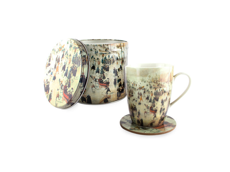 Conjunto: Taza / estaño / posavasos, Avercamp, paisaje invernal