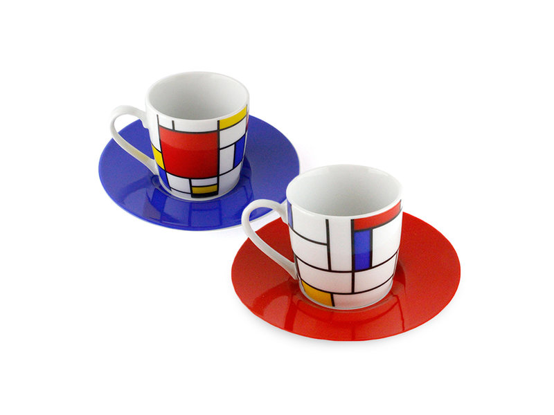 Set of 2 Espresso cups and saucers Mondrian