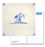 Postcard, Delft blue tile, Cupid