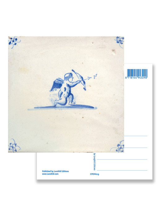 Postal, azulejo azul de Delft, Cupido