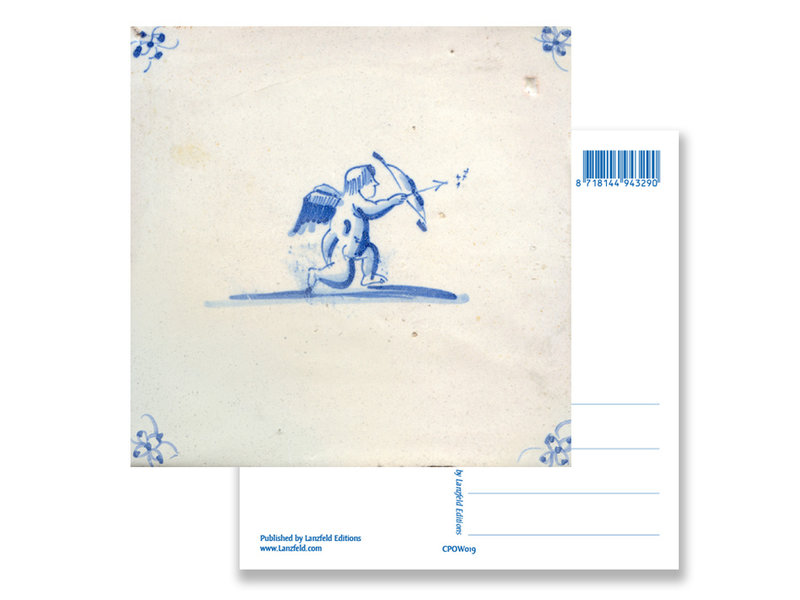 Carte postale, carrelage bleu de Delft, Cupidon