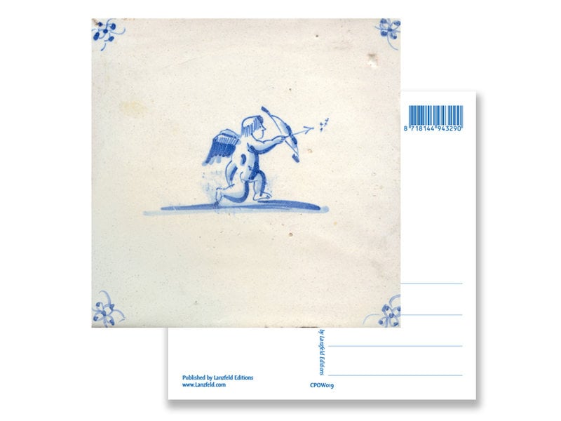 Postcard, Delft blue tile, Cupid