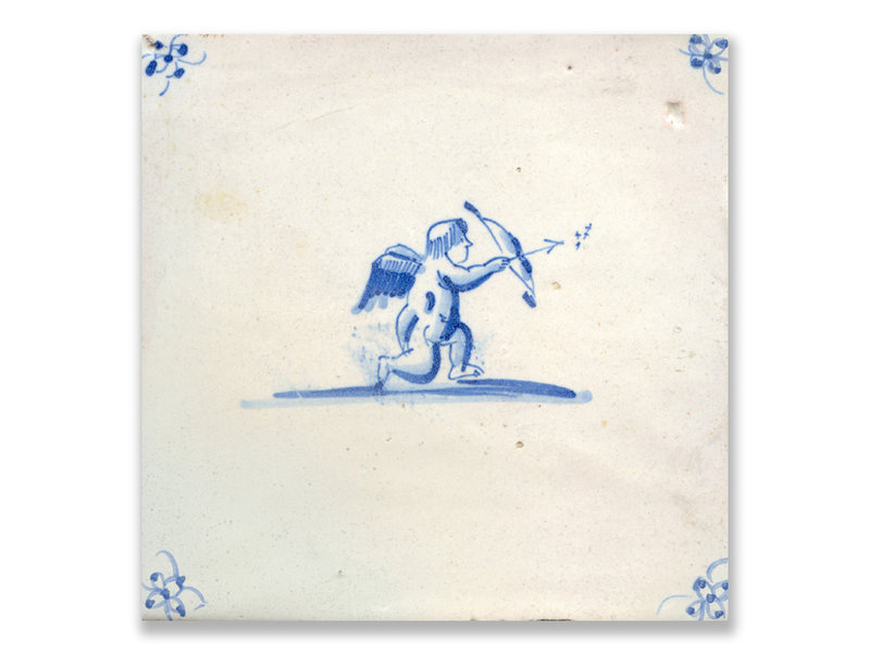 Carte postale, carrelage bleu de Delft, Cupidon