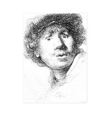 Geschirrtuch, Selbstporträt mit erstauntem Blick, Rembrandt