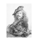 Carnet de croquis à couverture souple, autoportrait s'appuyant sur un rebord de pierre, Rembrandt