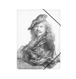 Paper file folder with elastic closure, Self-portrait leaning on a stone sill, Rembrandt