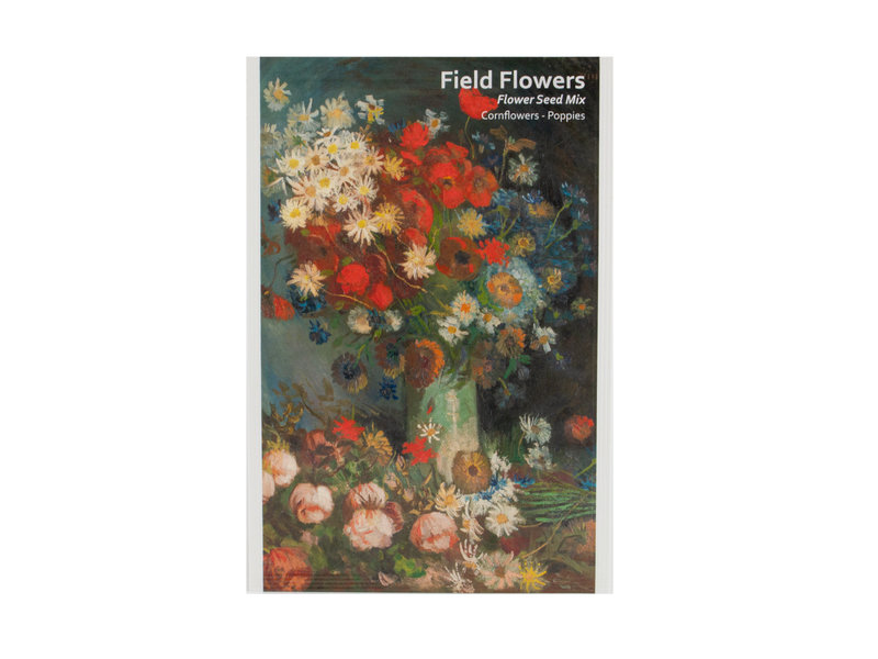 Postal con semillas, Florero con flores, Van Gogh