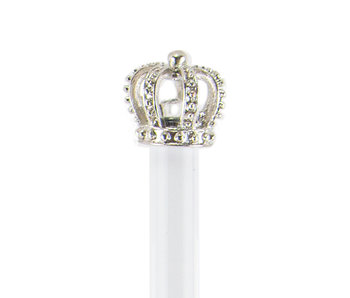 Bolígrafo blanco con corona plateada