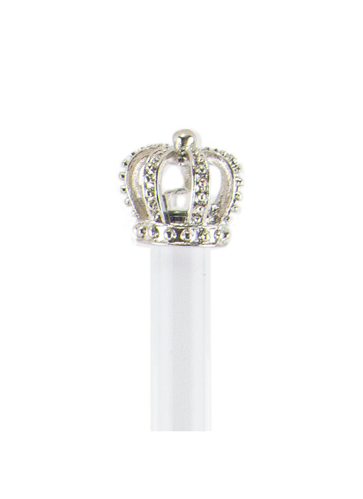 Bolígrafo blanco con corona plateada