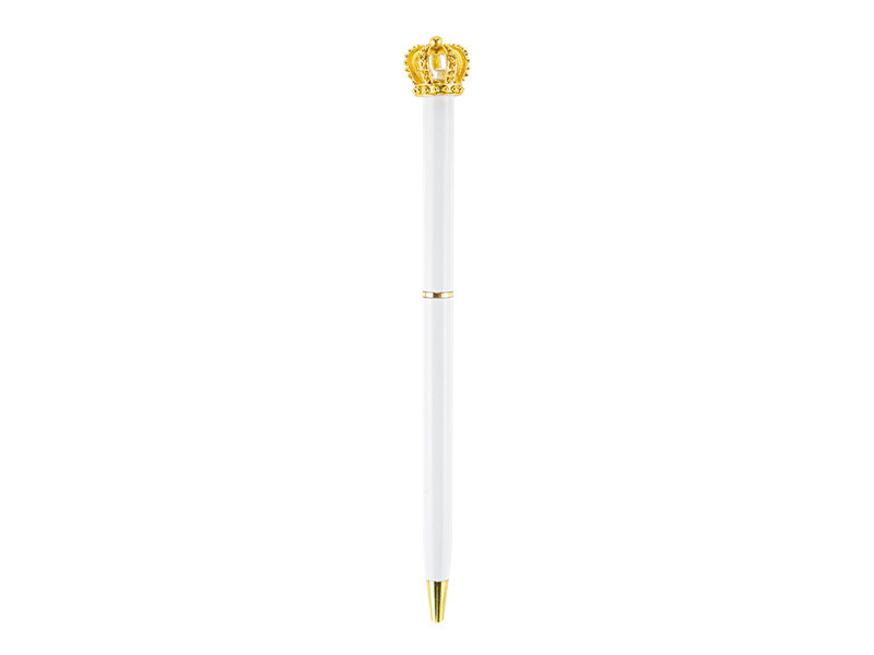 Stylo bille blanc avec couronne en or