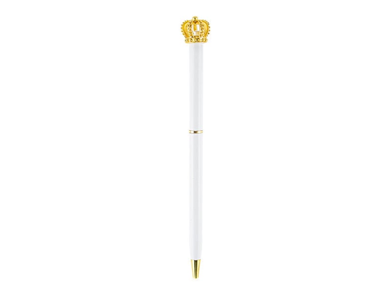 White ballpoint pen with gold crown