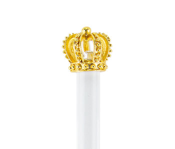 Bolígrafo blanco con corona dorada