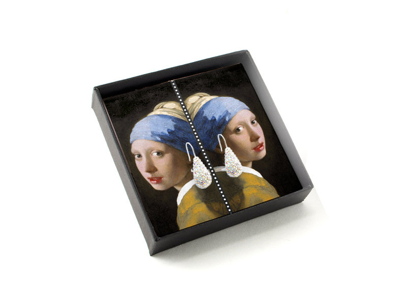 Silver plated earrings with glittering crystal stones, Girl with a Pearl Earring, Vermeer