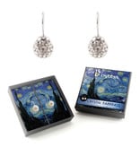 Silver plated earrings with glittering crystal stones, Van Gogh, Starry night