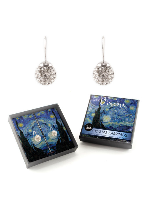 Silver plated earrings with glittering crystal stones, Van Gogh, Starry night