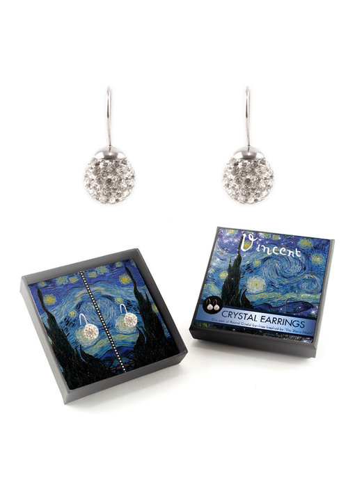 Verzilverde oorbellen met glinsterende kristal steentjes, Van Gogh, Sterrennacht