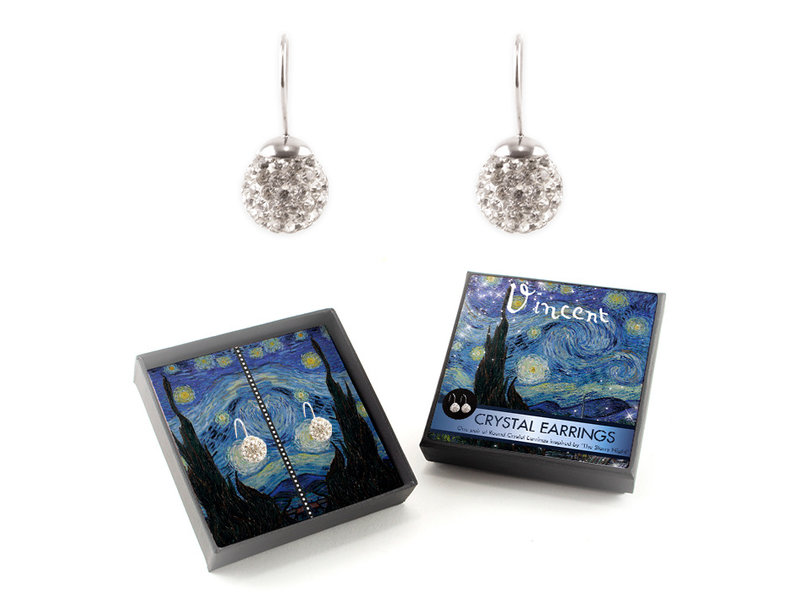 Silver plated earrings with glittering crystal stones, Van Gogh, Starry night