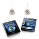 Pendientes bañados en plata con brillantes piedras de cristal, Van Gogh, noche estrellada