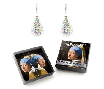 Boucles d'oreilles en plaqué argent avec pierres de cristal scintillantes, Boucle d'oreille Fille à la perle, Vermeer