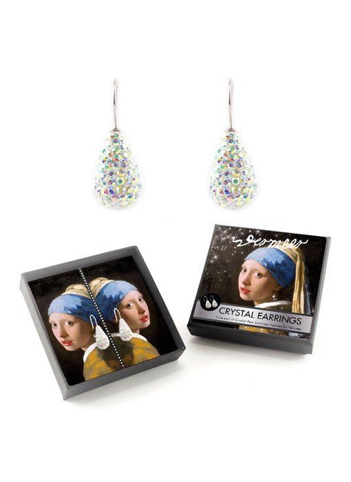 Boucles d'oreilles en plaqué argent avec pierres de cristal scintillantes, Boucle d'oreille Fille à la perle, Vermeer