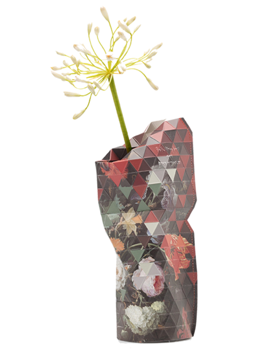 Florero de papel, Bodegón con flores y reloj, A. Mignon