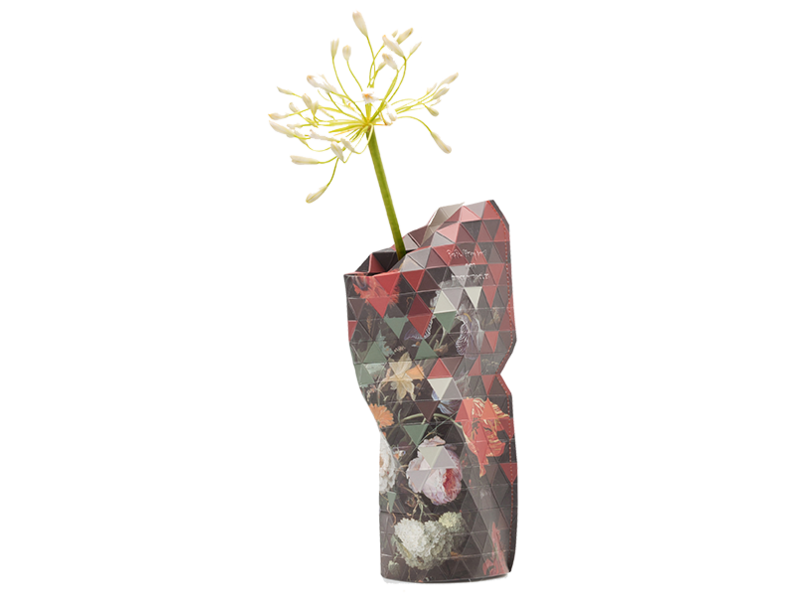 Florero de papel, Bodegón con flores y reloj, A. Mignon