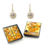 Boucles d'oreilles plaquées or avec pierres de cristal scintillantes, Van Gogh, Tournesols