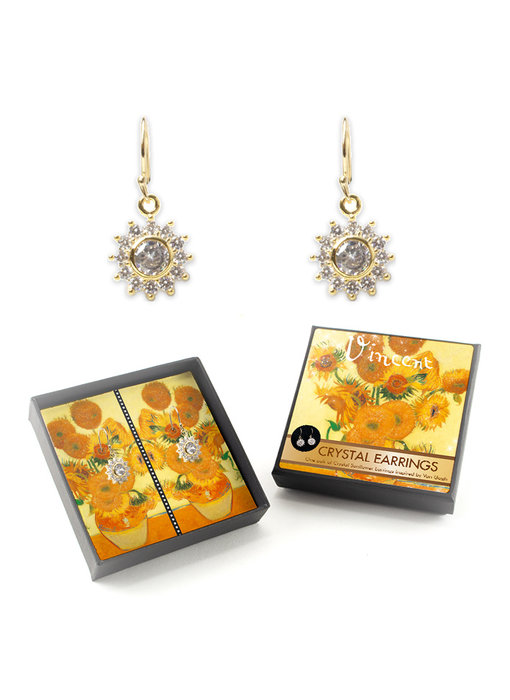 Boucles d'oreilles plaquées or avec pierres de cristal scintillantes, Van Gogh, Tournesols