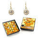 Gold plated earrings with glittering crystal stones, Van Gogh, Sunflowers