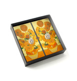 Gold plated earrings with glittering crystal stones, Van Gogh, Sunflowers