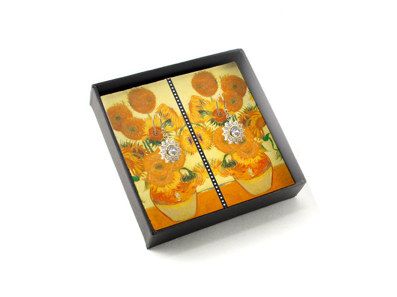 Pendientes chapados en oro con brillantes piedras de cristal, Van Gogh, Girasoles