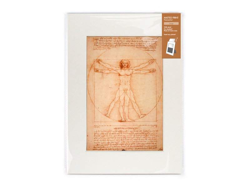 Matted print with reproduction, L,  Da Vinci, Vitruvian Man