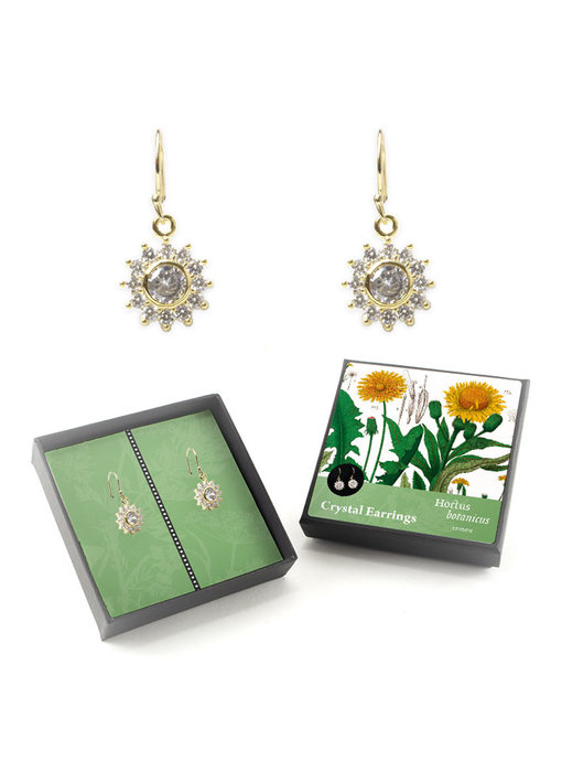 Gold plated earrings with glittering crystal stones, Dandelion