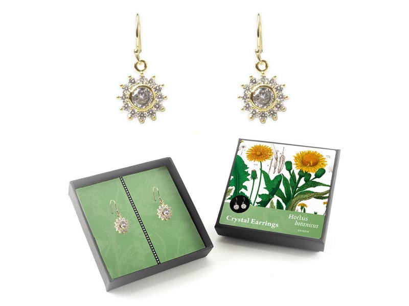 Gold plated earrings with glittering crystal stones, Dandelion