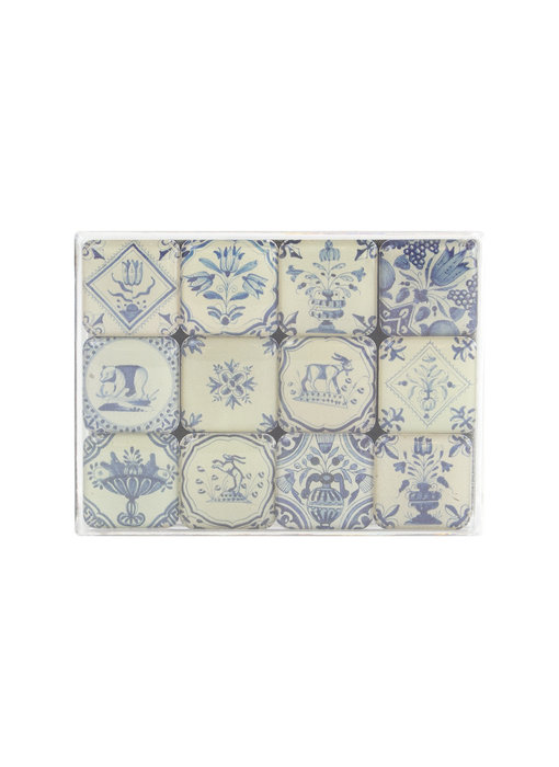 Juego de mini imanes, azulejos azules de Delft