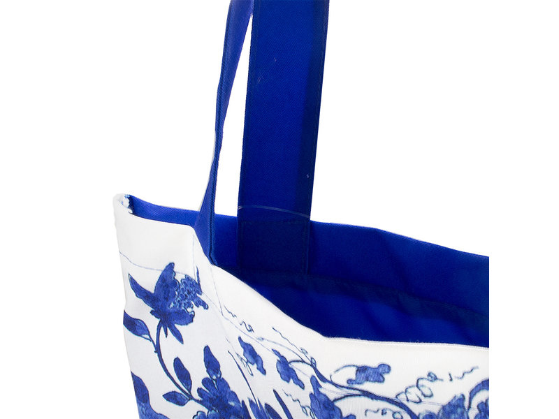 Cotton Tote Bag with lining,  Delft Blue birds