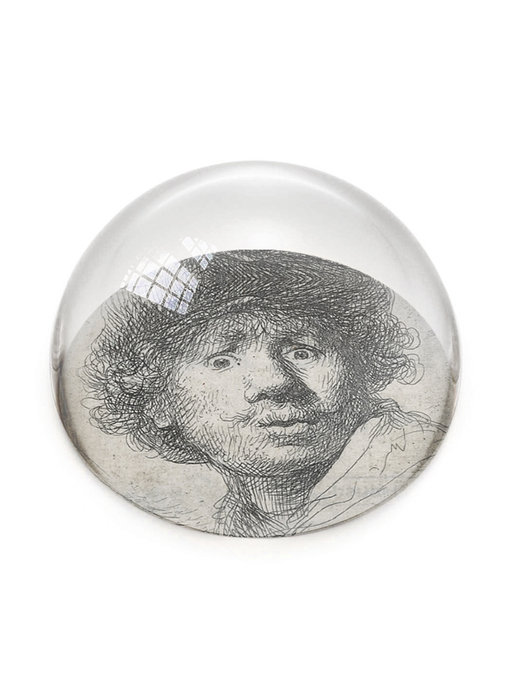 Presse-papier en verre, Rembrandt, visage curieux