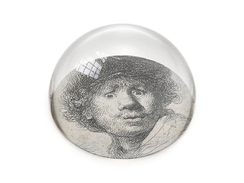 Presse-papier en verre,  Rembrandt, visage curieux