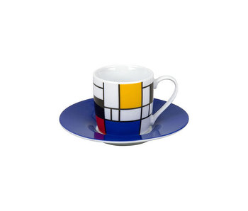 Espresso cup and saucer Mondrian blue