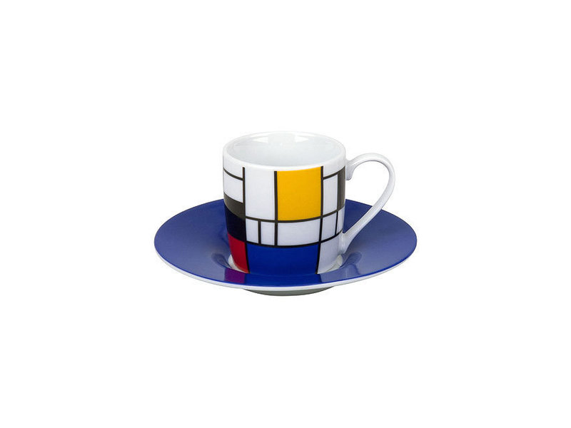 Espresso cup and saucer Mondrian blue