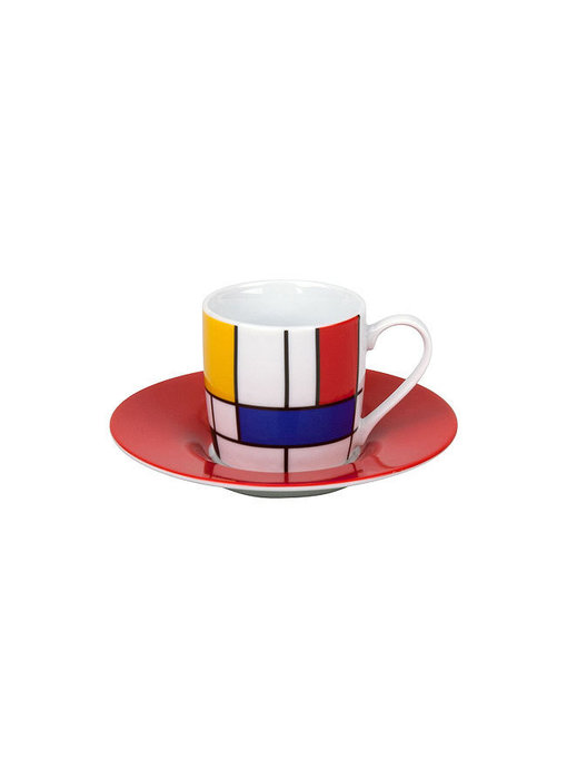 Espresso kop en schotel, Mondriaan rood