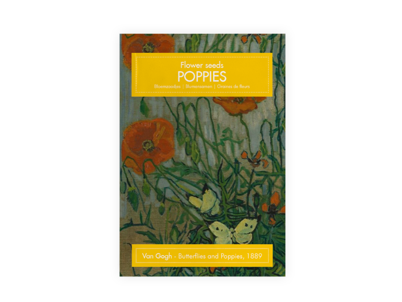 Carte postale avec graines, Van Gogh, papillons et coquelicots