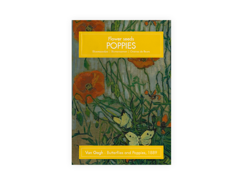 Postal con semillas, Van Gogh, mariposas y amapolas