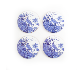 Set of 4 round coasters , Delft blue Bird, Rijksmuseum