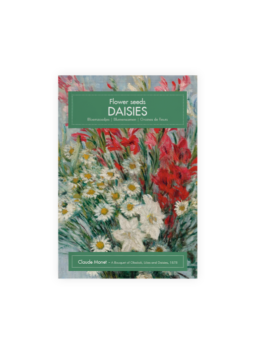 Carte postale avec graines, marguerites, Monet