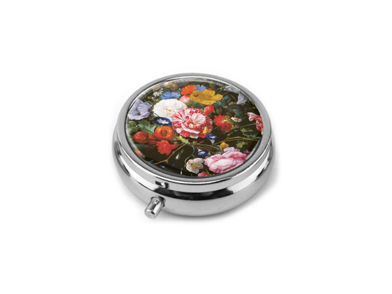 Pillbox , silver, De Heem, Vase with Flowers